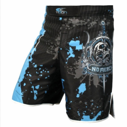 Pantalones Shorts "No Mercy" Azul MMA K-1 Kick Boxing Boxeo CrossFit - Frikimanes