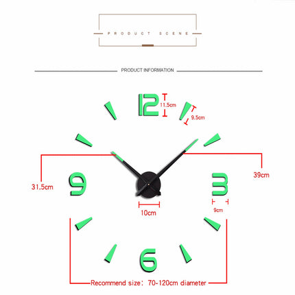 Reloj de Pared Grande Horas 3D Fluorescente Modelo Tokio