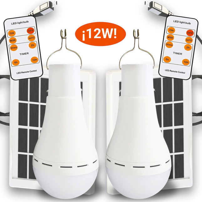 Bombillas LED 12W con Paneles Solares y Mando Distancia: ¡Luz Sin Enchufes y Gratis!