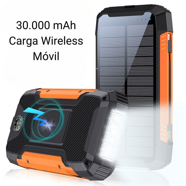 Batería Externa Power Bank con Paneles Solares de 30.000mAh. y Wireless