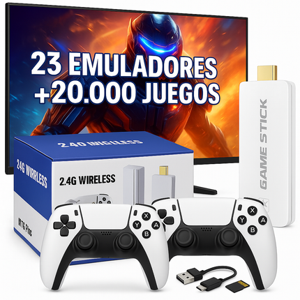 Consola Stick HDMI Retro PRO: ¡Más de 20.000 juegos y 23 Emuladores con 2 Mandos Inalámbricos!