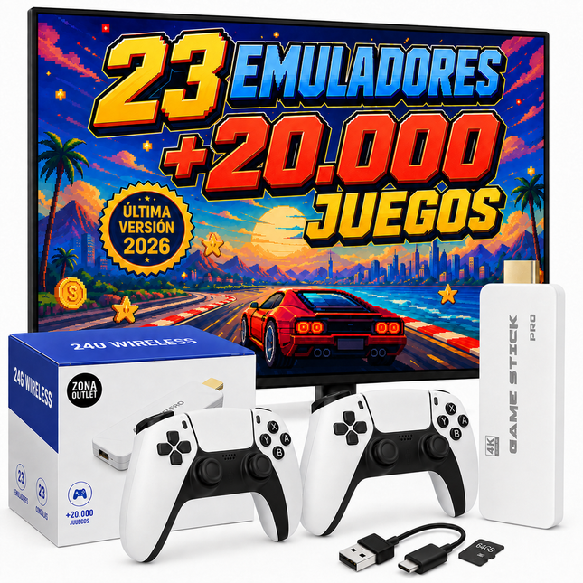 Consola Retro Stick HDMI PRO con +20.000 Juegos en 23 Emuladores y 2 Mandos Inalámbricos!