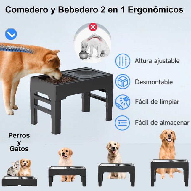 Comedero-Bebedero Ergonómico para Perros y Gatos Els Pet