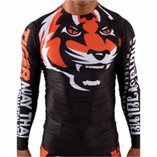 Camiseta Manga Larga Elástica "Tiger Muay Thai"  Thai Kick Boxing MMA Crossfit - Frikimanes