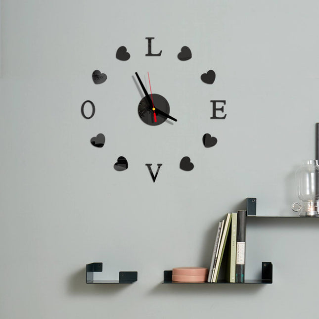 Reloj de Pared LOVE Pequeño Efecto Espejo Negro