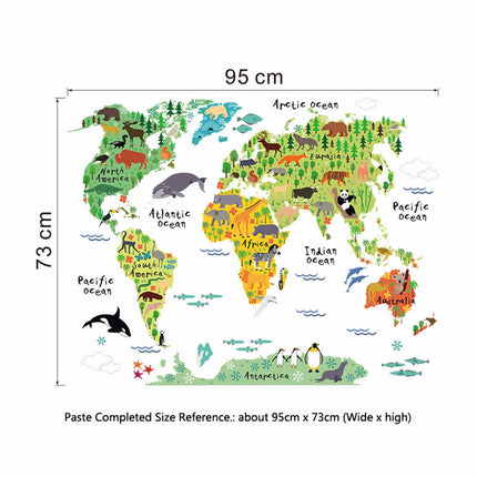 Vinilo AutoAdhesivo de Pared Mapa del Mundo Animales
