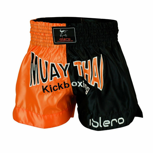 Pantalón Muay Thai, Kick Boxing Naranja y Negro - Frikimanes