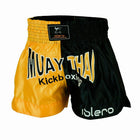 Pantalón Muay Thai, Kick Boxing Negro y Amarillo Ocre - Frikimanes