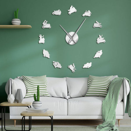 Reloj de Pared Grande Plateado Motociclismo - Frikimanes