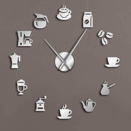 Reloj de Pared Grande Plateado Cafetería Café - Frikimanes