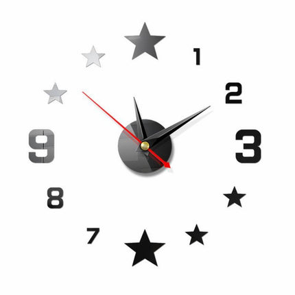 Reloj de Pared Estrellas y Horas Pequeño Efecto Espejo Negro