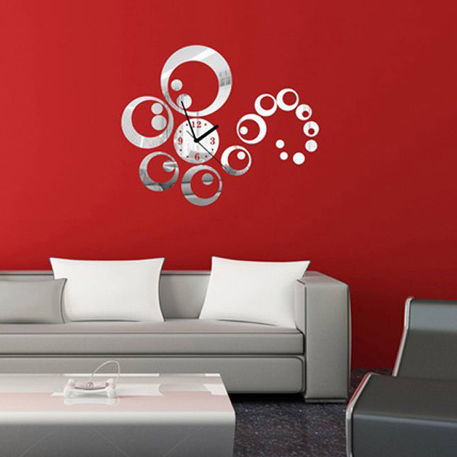 Reloj de Pared de Círculos con efecto Espejo Plateado