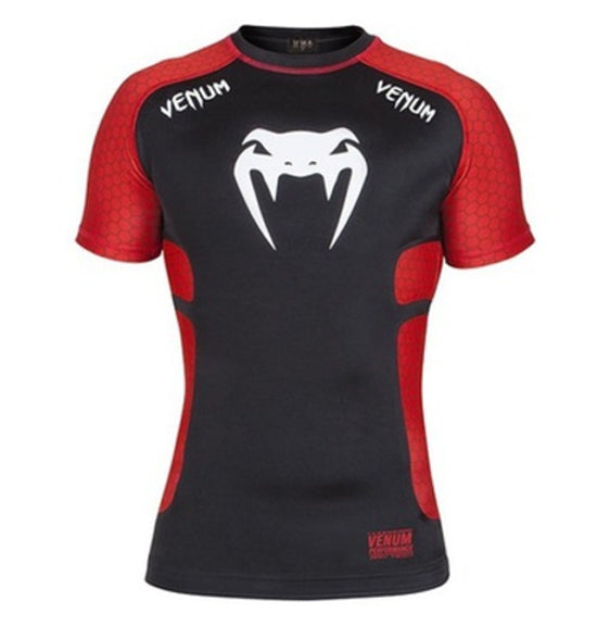 Camiseta Elástica Roja y Negra Kick Boxing Cross Training Running