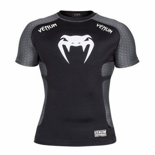 Camiseta Deportiva Gris y Negra Kick Boxing CrossFit Running - Frikimanes