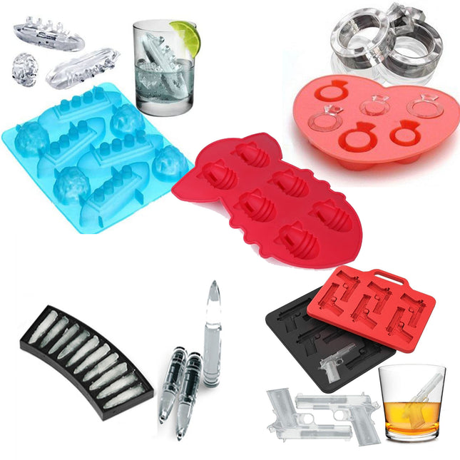 3 Cubiteras a elegir: Titanic, Anillo Compromiso, Pistola, Bomba, Balas AK-47