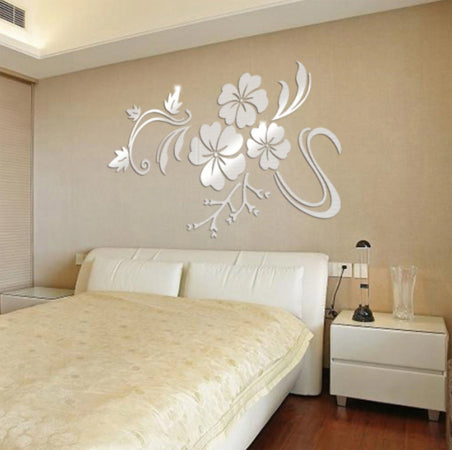 Vinilo Decorativo Pared Flores efecto espejo plateado - Frikimanes