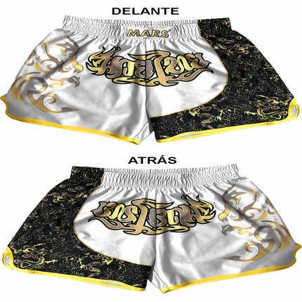 Pantalones MARS Blancos y Negros Muay Thai, Kick Boxing - Frikimanes